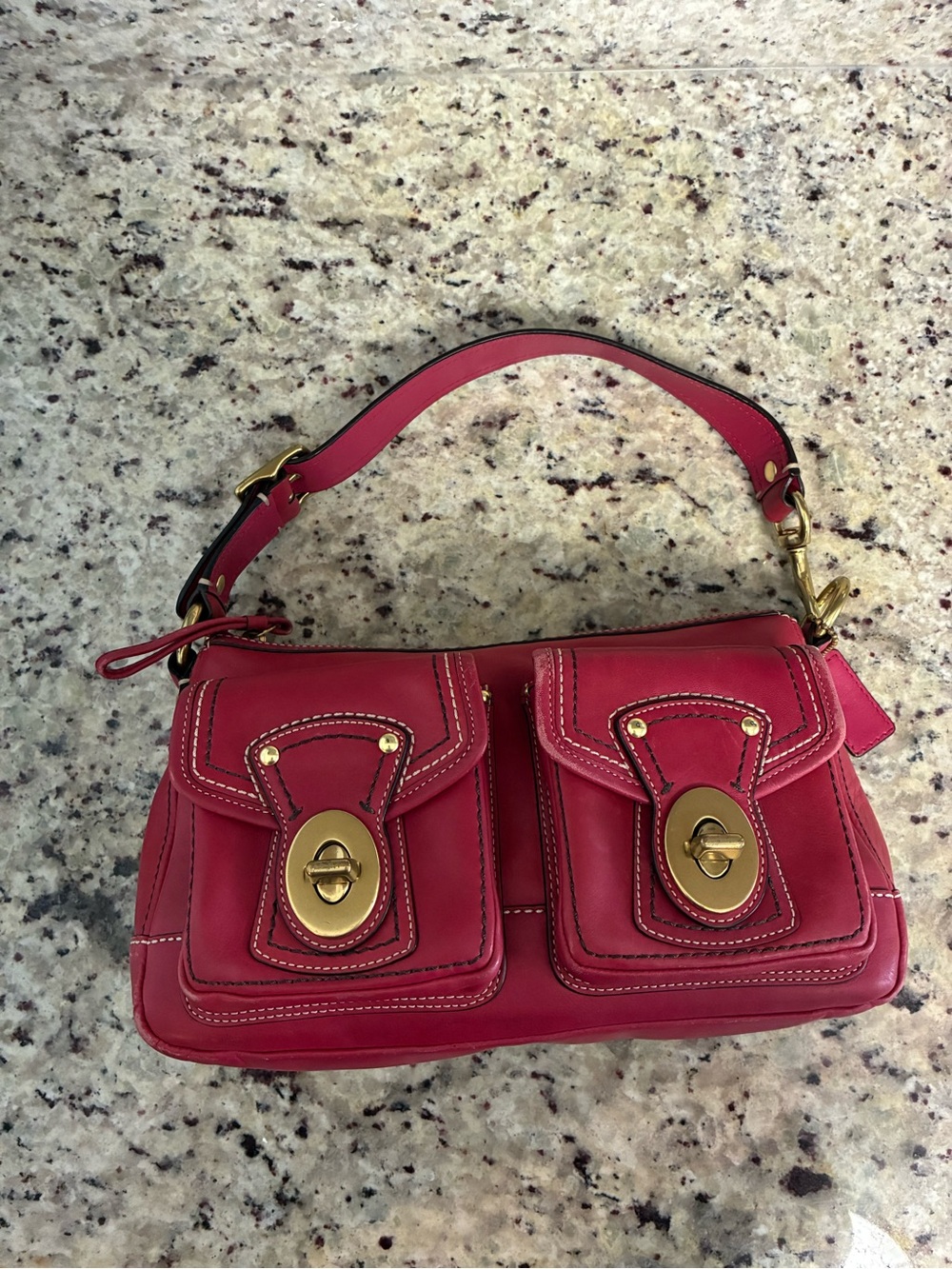 Coach Legacy double turnlock shoulder bag raspberry pink / red rare - Picture 2 of 11